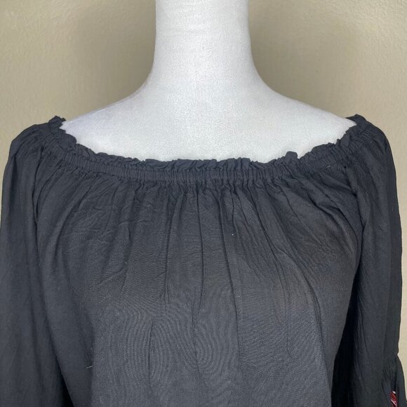 Feathers Women's Black Floral Embroidery Ruffle Midi Mini Dress Whimsygoth XL - Picture 2 of 10